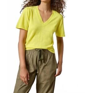NEW LILLA P women's short sleeve v-neck sweater in lemon